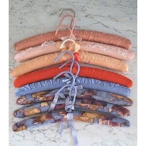Satin Padded Clothes Hangers Mixed Lot Of 8 Satin & Fabric Plastic Hooks  15.5"
